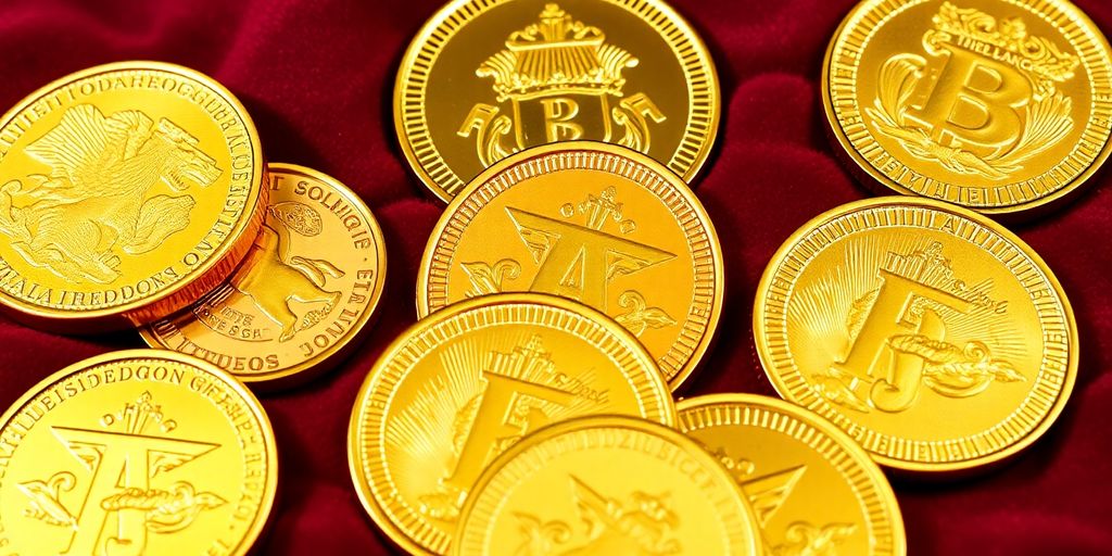 Une collection de pièces d'or brillantes sur un fond velouté.