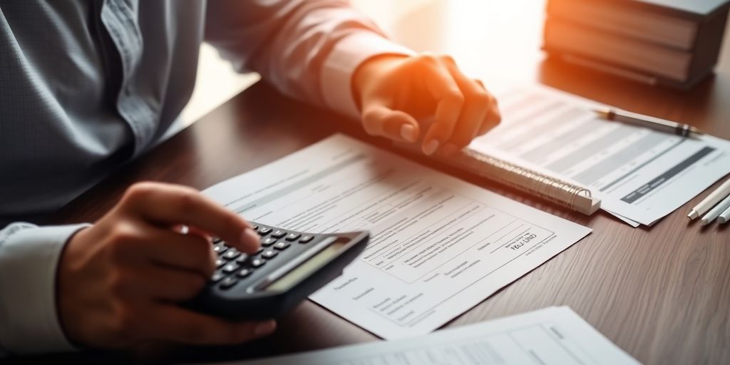 Foreign individual completing tax forms at a desk.