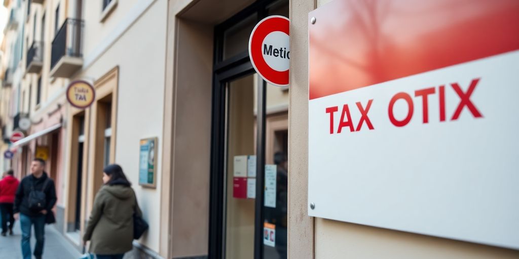 Spanish tax office with traditional architecture and street scene.
