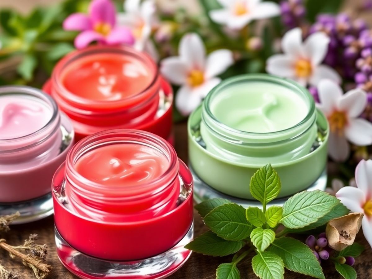 Creme naturali per labbra in barattoli eleganti.