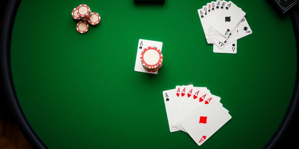 Poker hand with chips and cards.