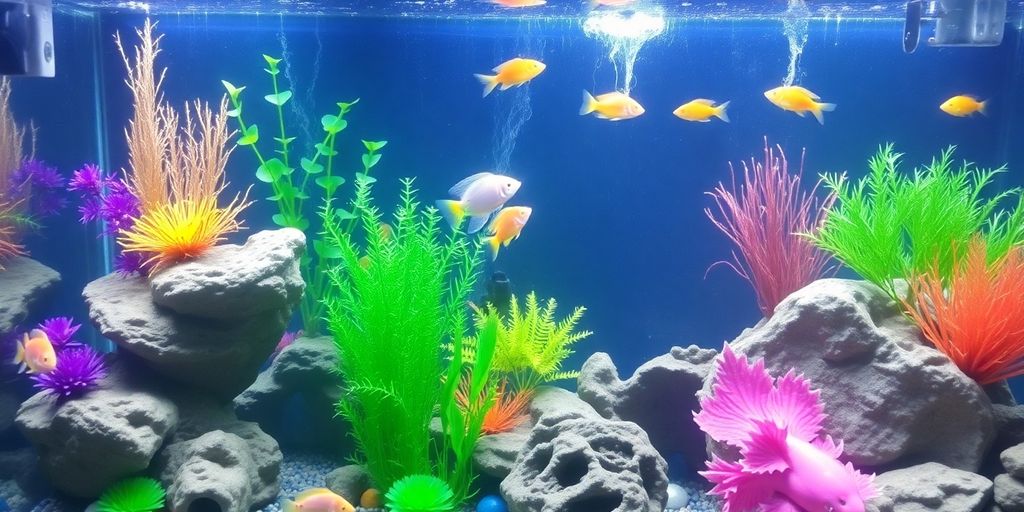 色彩斑斓的水族箱装饰和饰品。