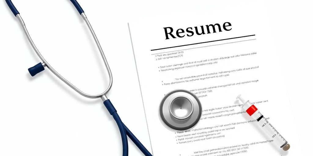 Professional resume next to medical equipment.