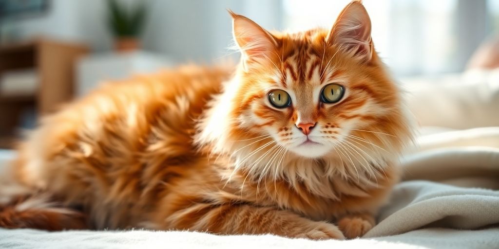 Orange tabby cat lying comfortably on a soft blanket