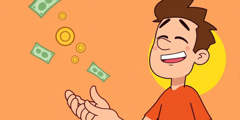 Animated person receiving cash.