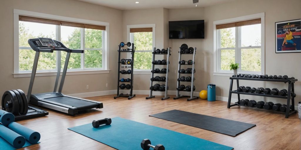 Home gym with equipment neatly arranged