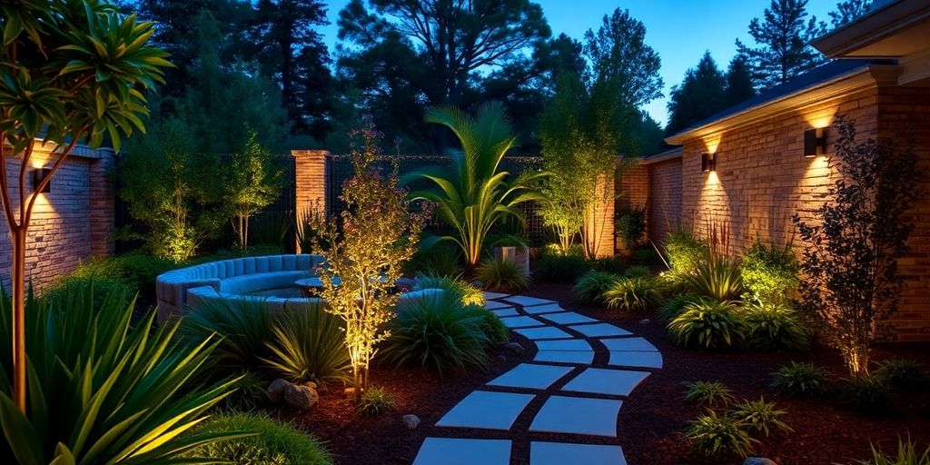 Stylish wall lighting in a vibrant garden setting.