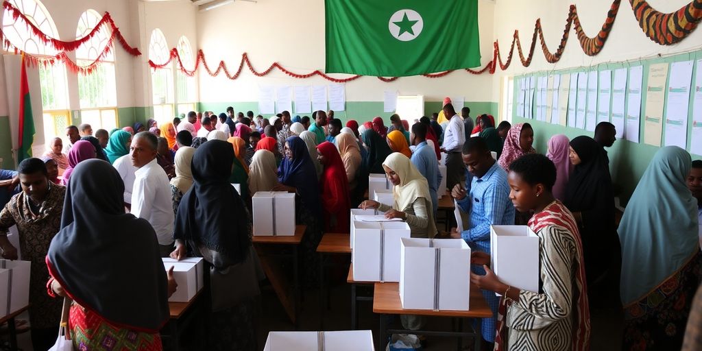 Des électeurs au Somaliland devant un bureau de vote.