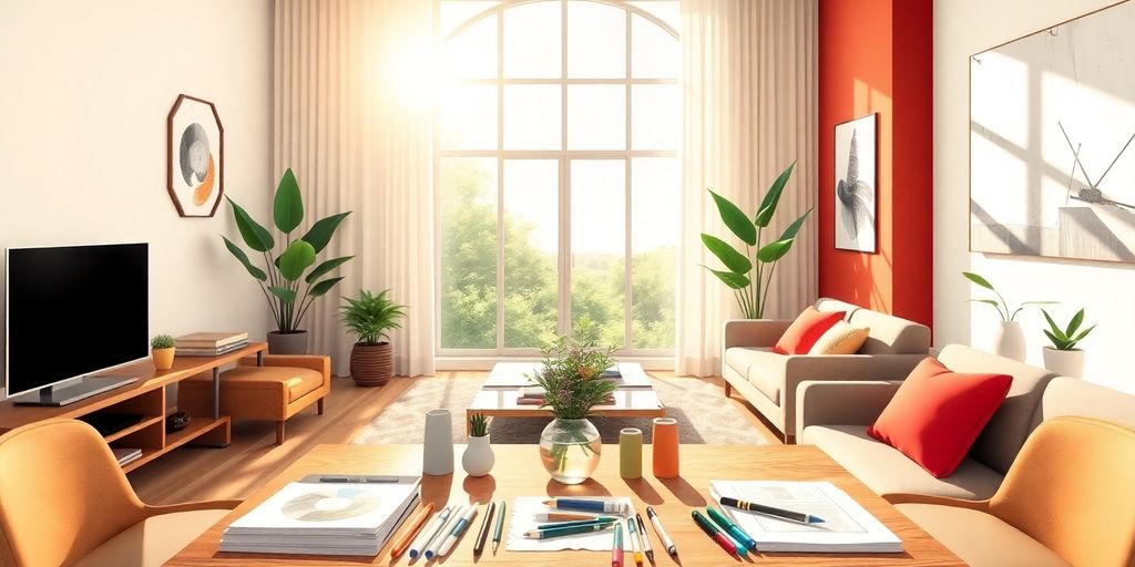 Elegant interior design tools and blueprints.