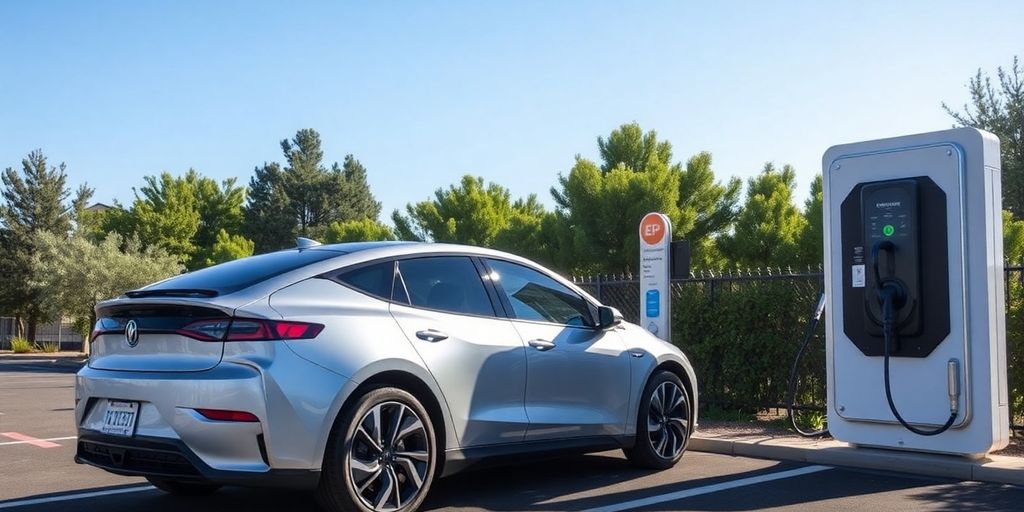 Electric vehicle charging station in Jackson, California.