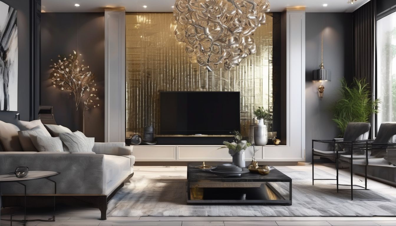 modern stylish home interior with metallic decor elements