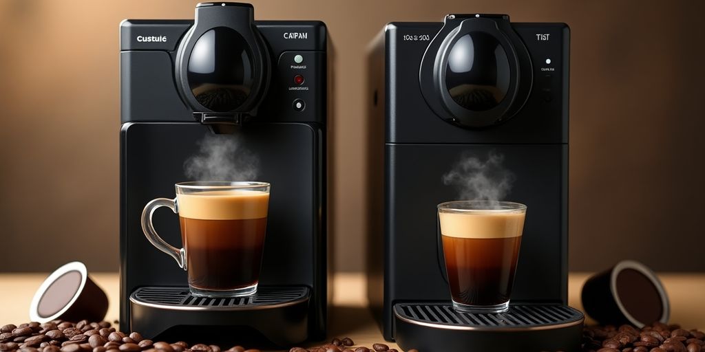 Vollautomat und Kapselmaschine für Kaffeezubereitung.