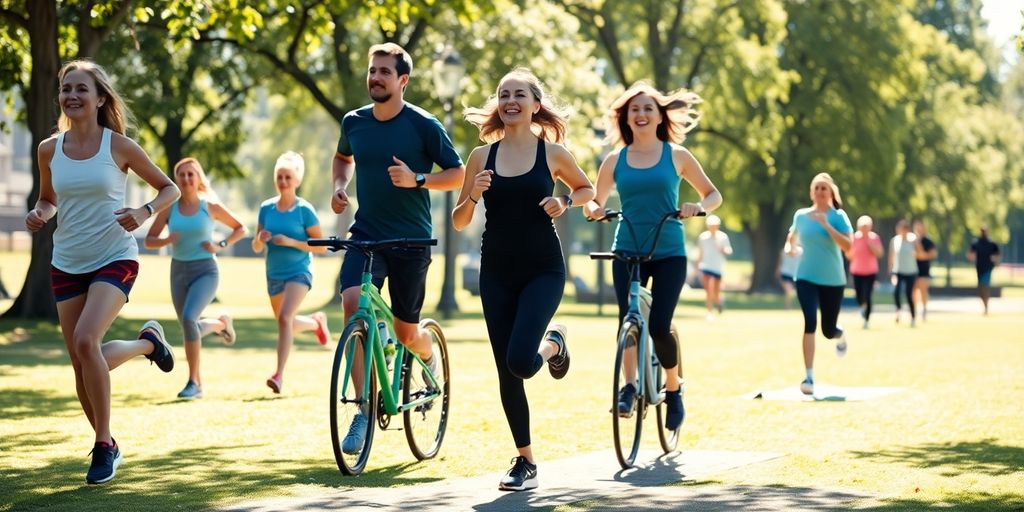 Energi og aktivitet i solfylt park.