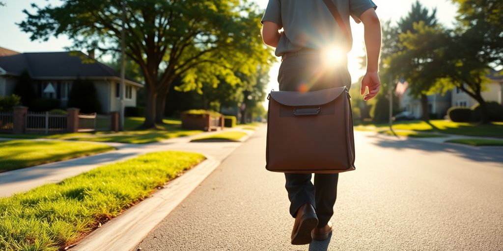 Mailman delivering letters on a sunny street