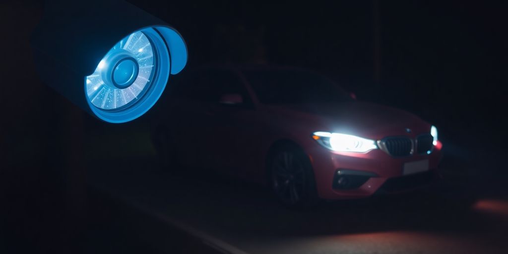 Car protected by visible camera system.