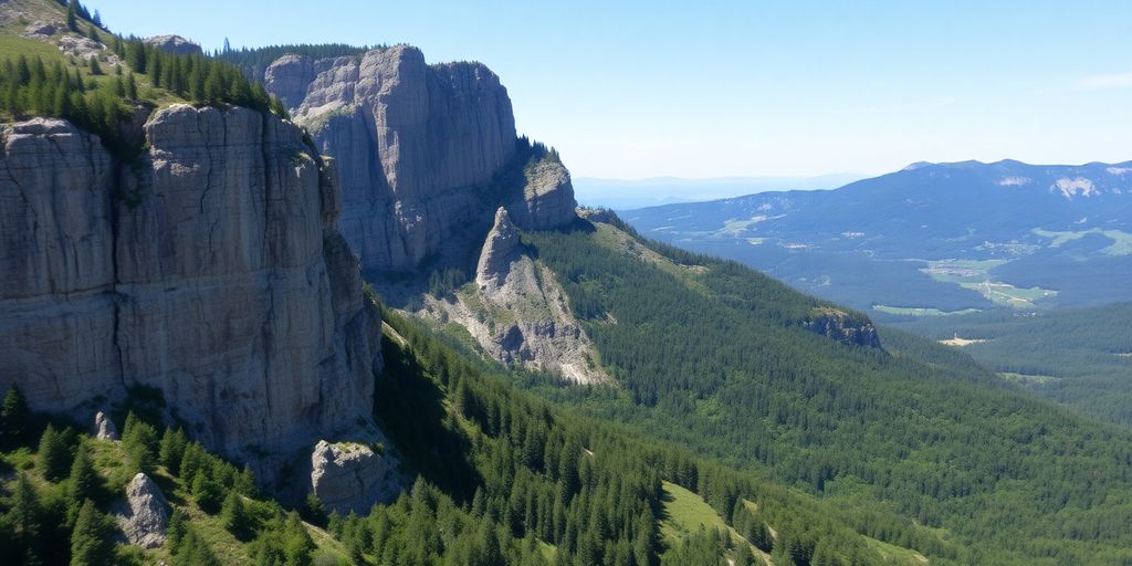 Elbsandsteingebirge mit Bergen und Wäldern.