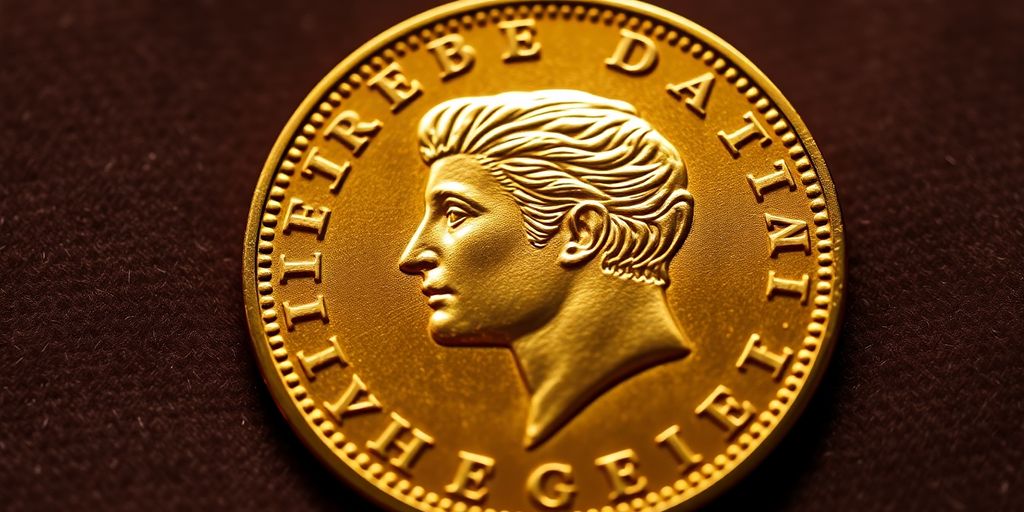 Une pièce en or de Napoléon sur un fond velours.