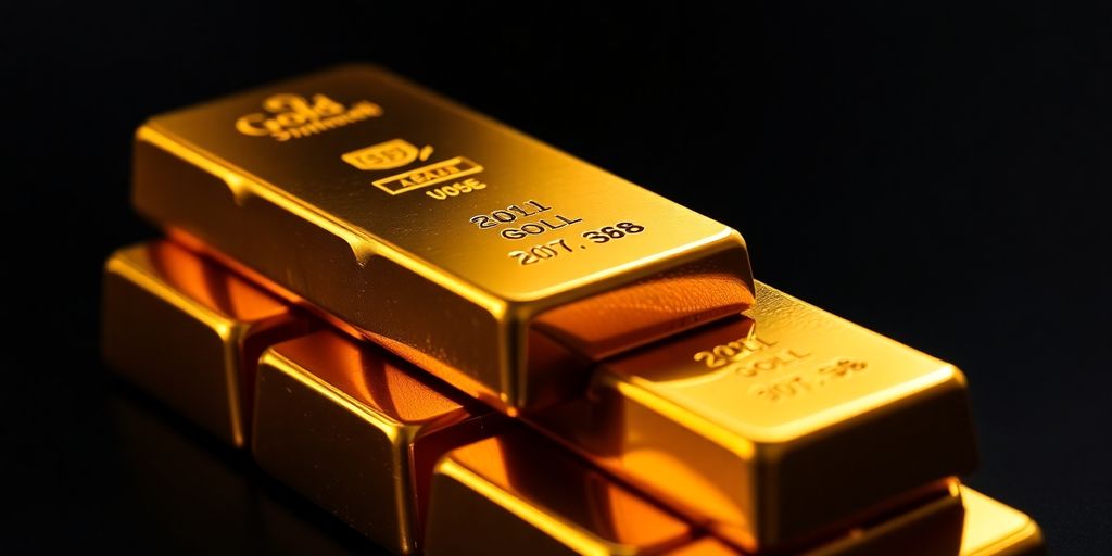Lingots d'or brillants sur fond sombre.