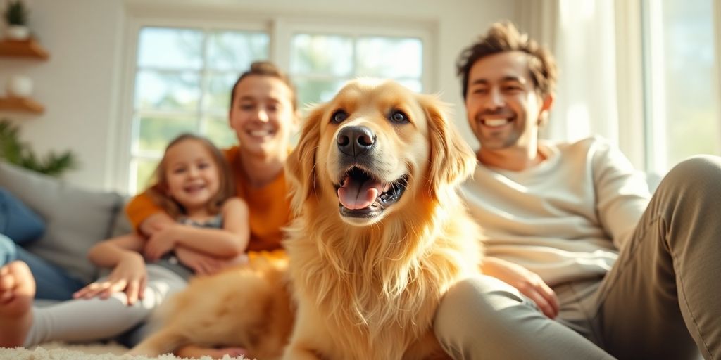 Family and dog enjoying clean air indoors.