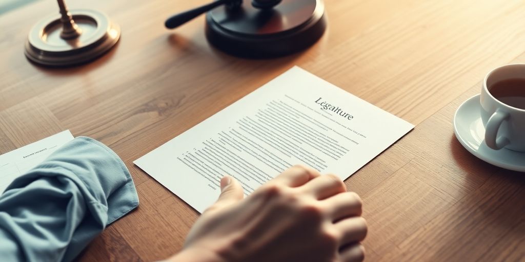 Close-up of a hand reviewing a legal document.