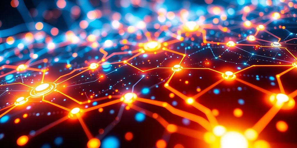 Intricate network of glowing circuits and data streams.