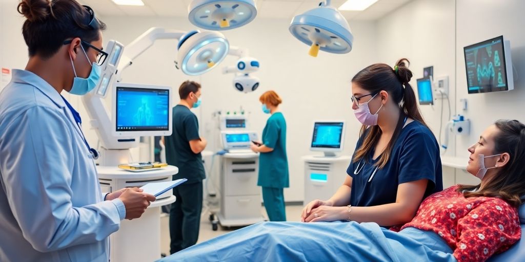 Professionnels de santé et technologie moderne en Belgique.