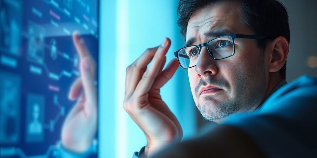 Person looking frustrated at a laptop screen.