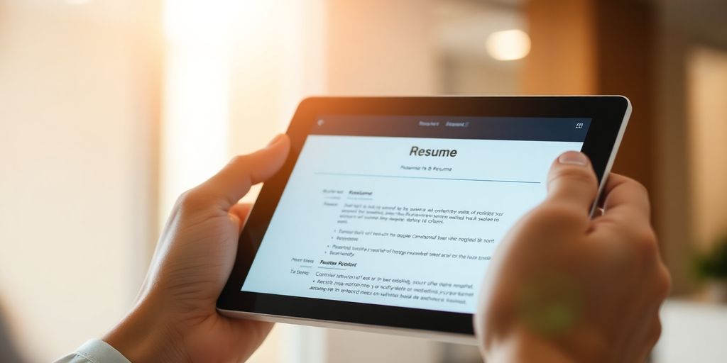 Person smiling, holding a glowing resume.