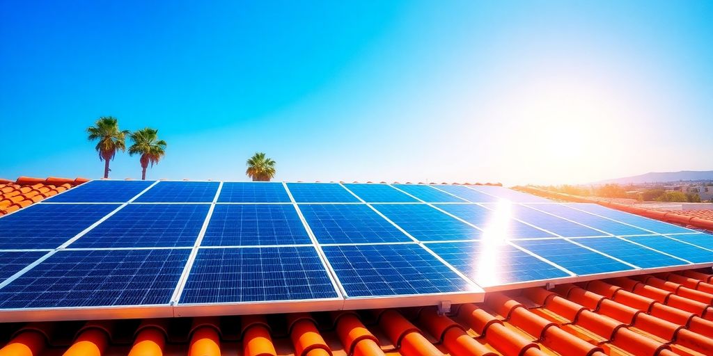 Solar panels on sunny roof