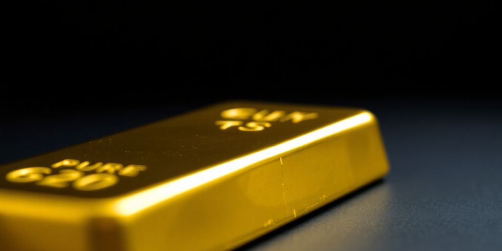 Lingot d'or brillant sur fond sombre.