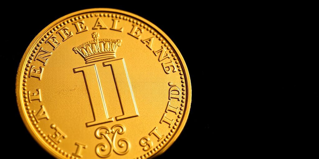 Pièce de monnaie Napoléon en or sur fond sombre.