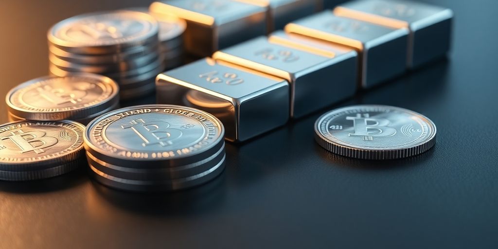 Pièces d'argent brillantes et lingots empilés, sécurité financière.