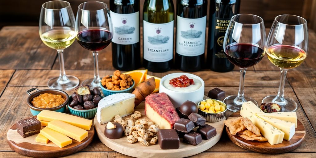 Gourmet treats and wine in an elegant setting.
