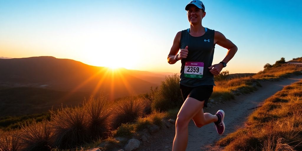 Runner training for a long half marathon on a trail.