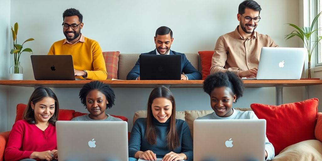 Diverse learners engaged in an online English speaking course.