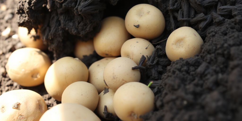 Verse biologische aardappels in aarde