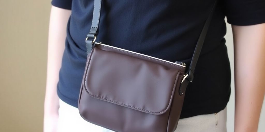 Une personne portant un sac à bandoulière ajusté à la bonne hauteur.