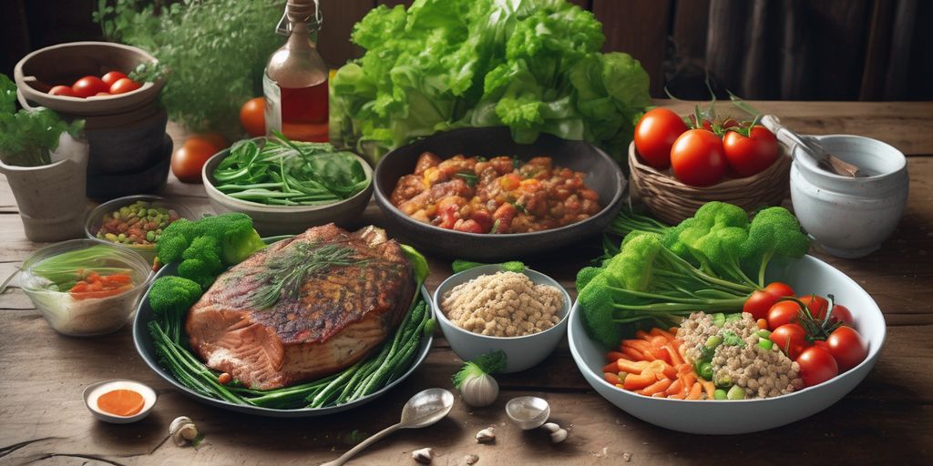 healthy paleo meal with fresh ingredients in a rustic kitchen