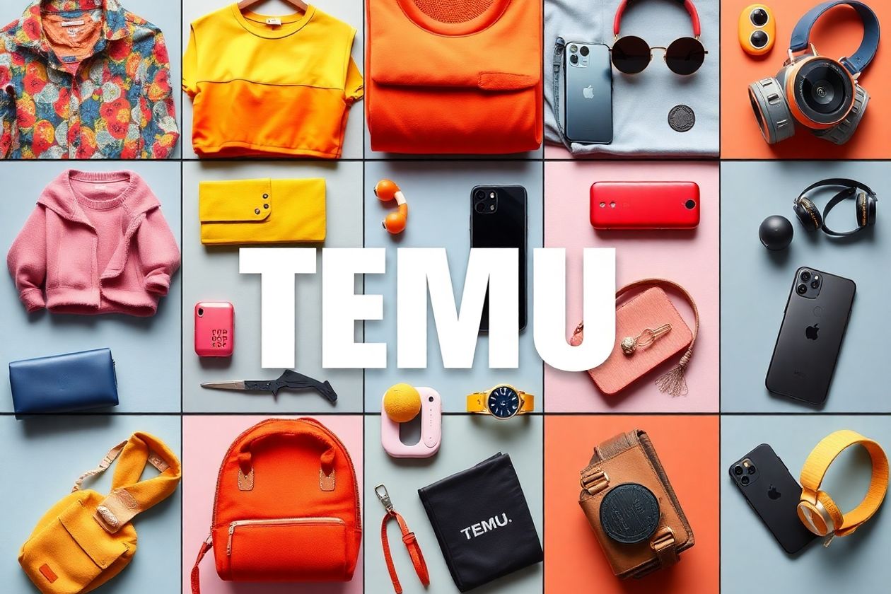 Colorful collection of trendy TEMU products and accessories.