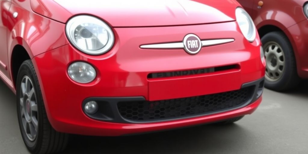 A gleaming red Fiat 500L parked outdoors.