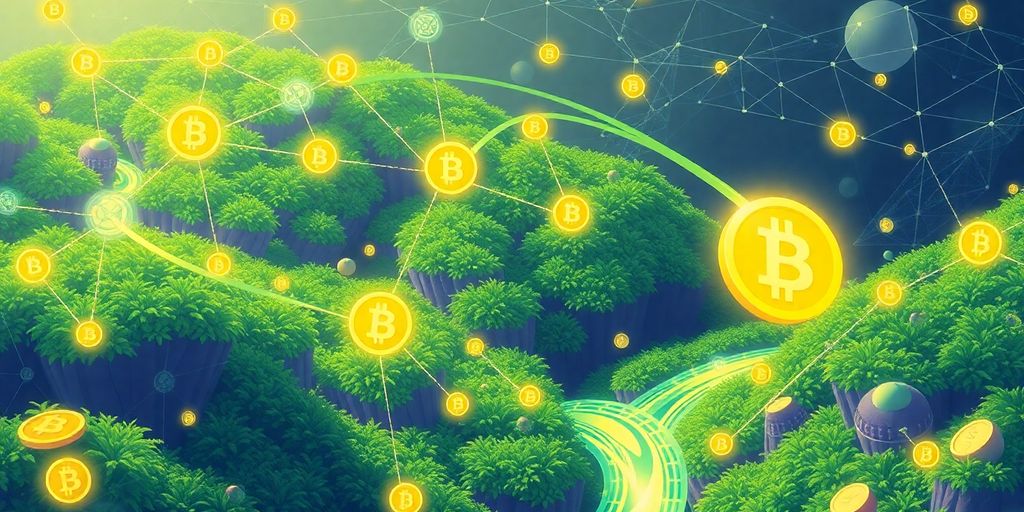 Illustrative digital landscape of yield farming in defi.