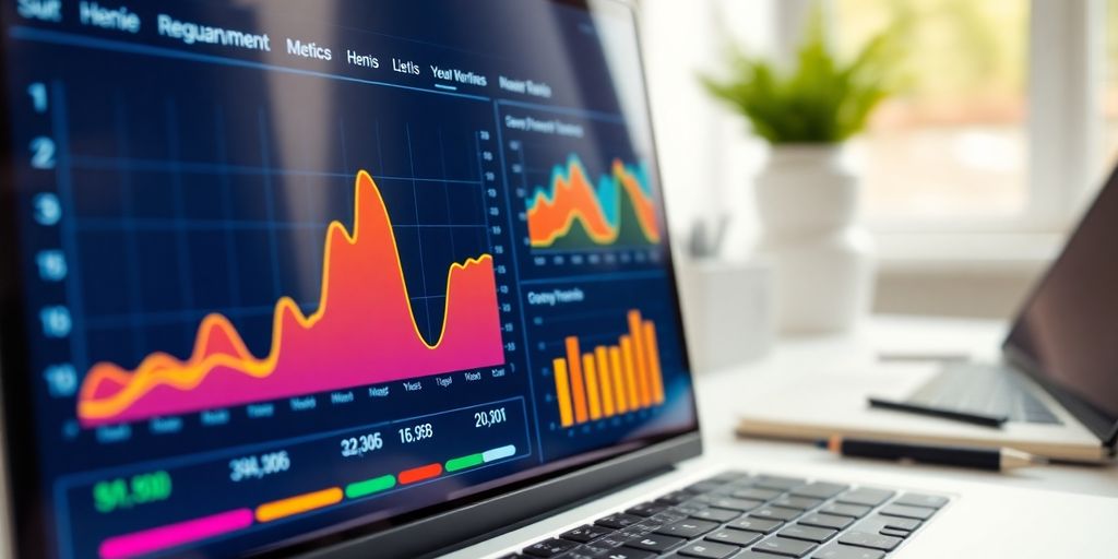 Colorful dashboard with analytics and performance metrics.