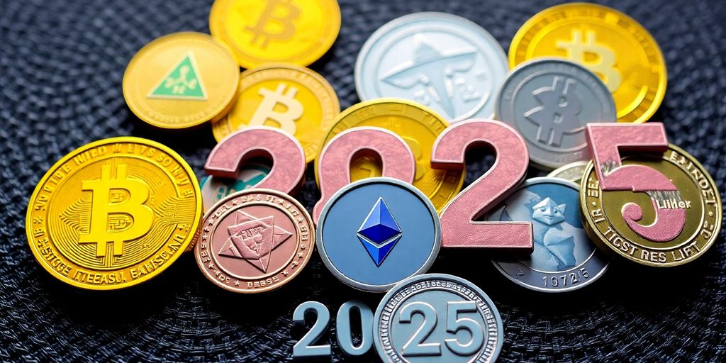 Coleção de moedas de criptomoedas populares.