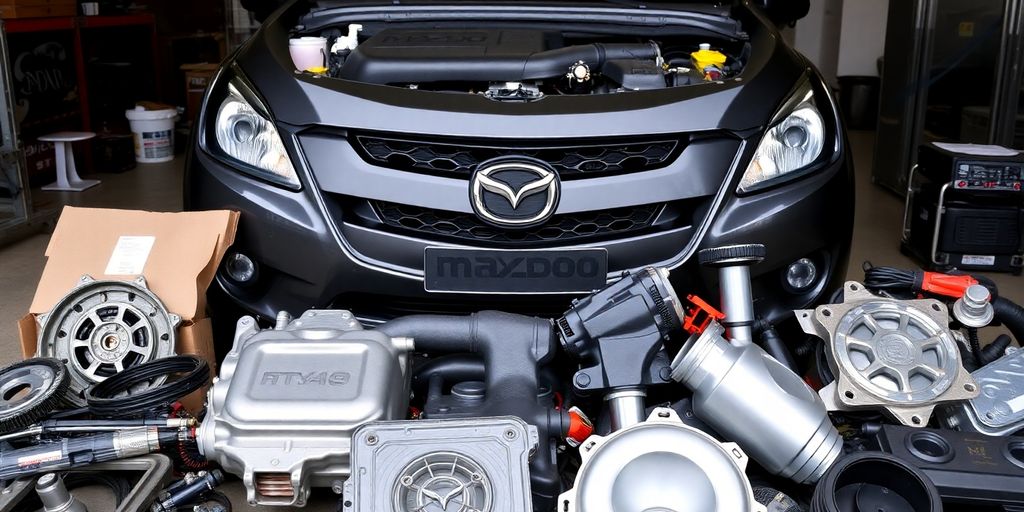 Mazda BT-50 truck with various parts.