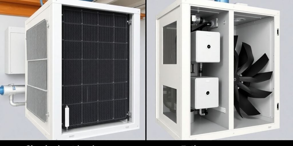 Deux ventilateurs, un avec un échangeur classique, l'autre enthalpique.