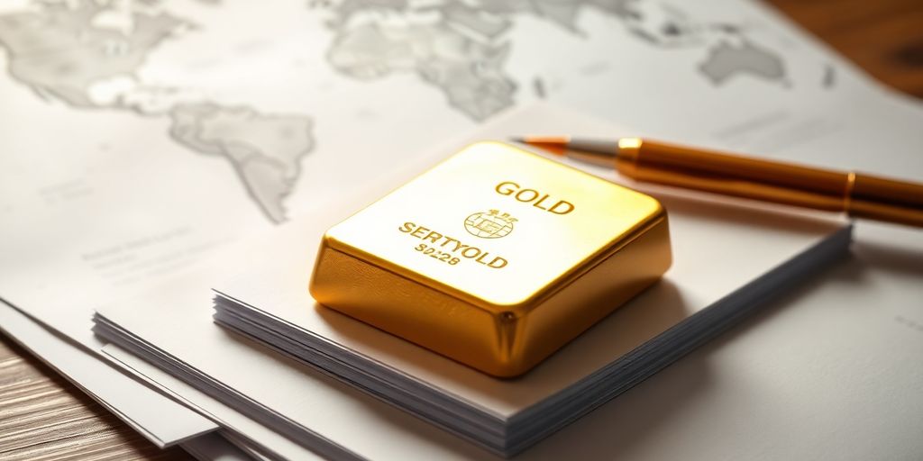 Lingot d'or sur fond de documents fiscaux