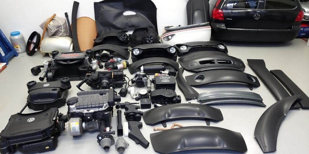 VW Golf parts laid out for repair.