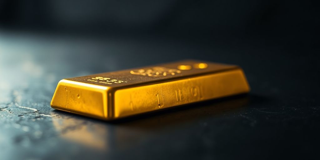 Image d'une barre d'or sur une surface sombre.