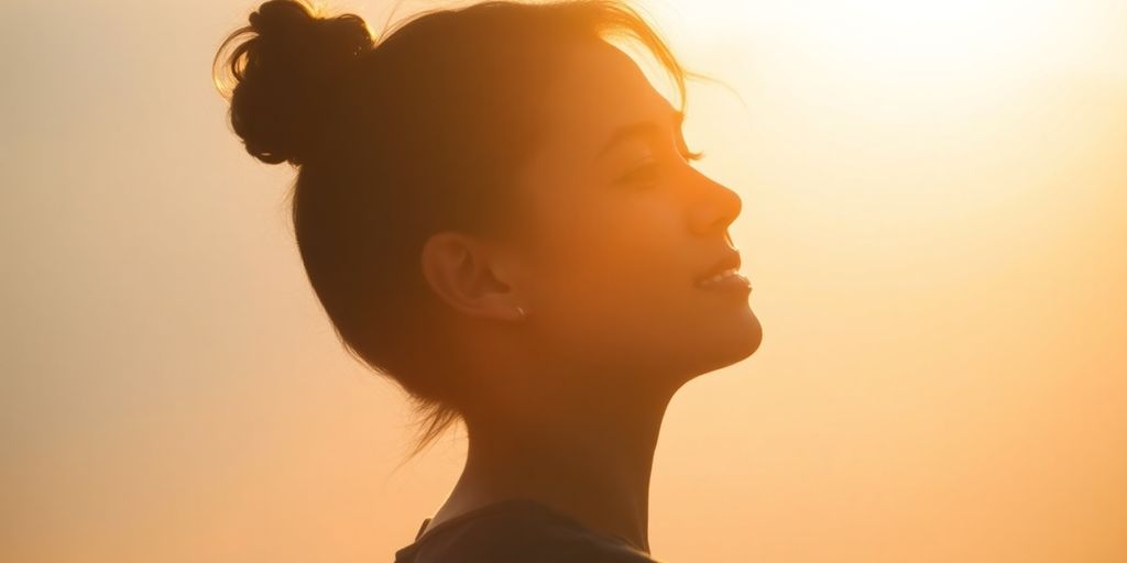Person looking toward a hopeful future with gentle light.