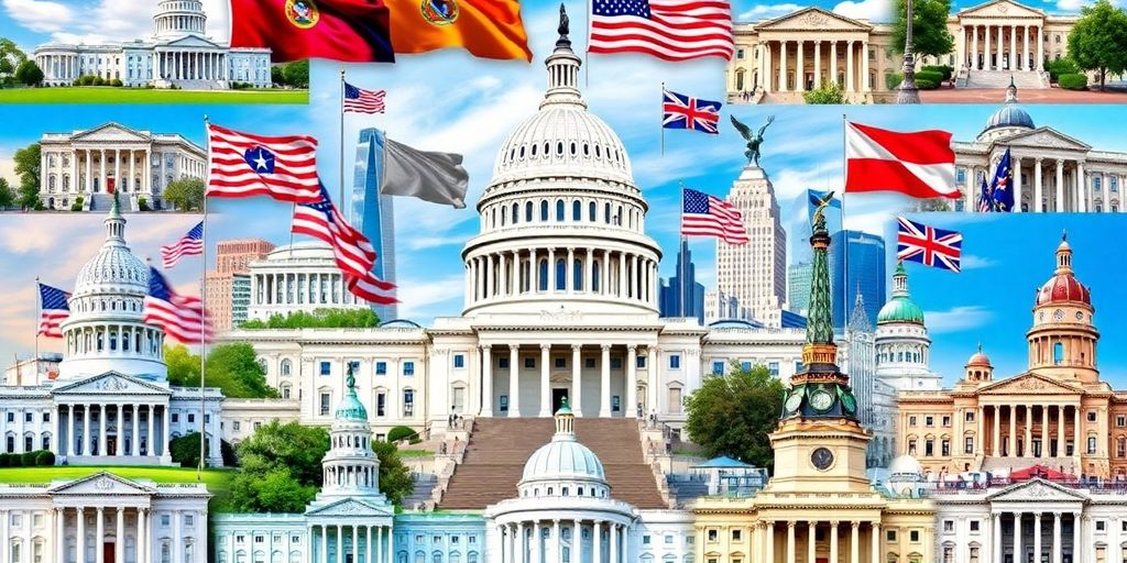 Collage of iconic U.S. state capital buildings and landmarks.